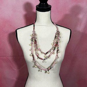 *SOLD* Fabric Floral & Pearls 3-Tier Boho Chic Necklace